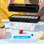 Ice Cube Tray with Lid and Bin, PHINOX 64 pcs Ice Trays for Freezer, Ice Cube Trays for Freezer with 2 trays, Container, Lid & Ice Scoop, BPA Free, Black
