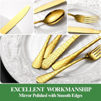 20 Pcs Gold Silverware Set for 4 with Water Cube Handle design, Food Grade Stainless Steel Flatware Set, Eating Utensils Sets Include Fork/Knife/Spoon, Reusable Cutlery Set, Dishwasher Safe