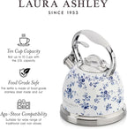 VQ Laura Ashley China Rose 2.5L Stainless Steel Tea Kettle Stovetop Whistling Teapot for Induction, Gas Hob or others. Silicon Coated Cool Handle & Push Button Mechanism Vintage Stove Top Kettle