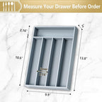 Silverware Organizer, 2 Pack 10 Inch Utensil Organizer Kitchen Drawer Organizer Bamboo Silverware Holder Cutlery Tray Organizer in Drawer Flatware Organizer Tray(5 slots, Gray）