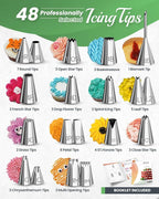 RFAQK 74 PCs Icing Piping Bags and Tips Set, Cake Decorating Kit with 48-Numbered Piping Tips, 20+1 Pastry Bags for Cookie Cupcake Cake Decoration, with Booklet and E-book (Green)