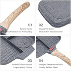Sectional Skillet, Grill Pans for Stove Tops Nonstick 3 Section Breakfast Pan Meal Skillet Griddle Divided Pan, with Silicone Brush & Clip, 10.5”