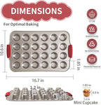 Mini Muffin Pan, 24 Tin Cupcake Pan, Nonstick Small Muffin Tray with Silicone Grip Handles, Durable Mini Cheesecake Cup Cake Pans for Baking, 2-PACK,Gold