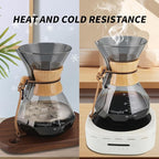 Mongdio 27 Oz Pour Over Coffee Maker with Stainless Steel Filter and Wooden Collar Holder, Borosilicate Glass Coffee Maker for Camping Home, 800ML/27OZ, Gray