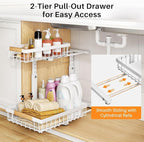 PXRACK 2 Pack Under Sink Organizer,Adjustable Height,2 Tier Pull Out Under Cabinet Organizer,Slide Out Thickened Metal Under Sink Storage for Kitchen Bathroom Laundry Cabinet Pantry,White(S)