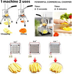 Upgrade Stainless Steel Vegetable Cutter: Ideal for potatoes, tomatoes, peppers, mushrooms.3 Replacement Blades (1/4", 3/8", 1/2") for various widths. Doubles cutting efficiency.