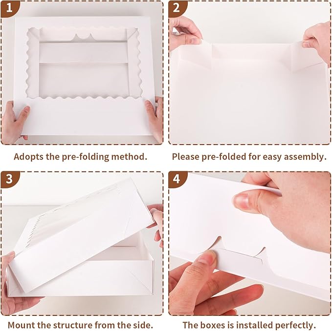 24pcs Cookie Boxes,14x10x2.5 Inch Large Bakery Boxes with Window for Pies Chocolate Strawberries Muffins Donuts Pastry Dessert Christmas(White) (White, 14 * 10 * 2.5inch/24pcs)