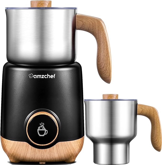 AMZCHEF Milk Frother Steamer, 8-in-1 IH Induction Heating Frother with 2 Cups (21oz & 13.5oz), Automatic Cold Foam & Heated Milk Maker for Latte, Cappuccino, Hot Chocolate