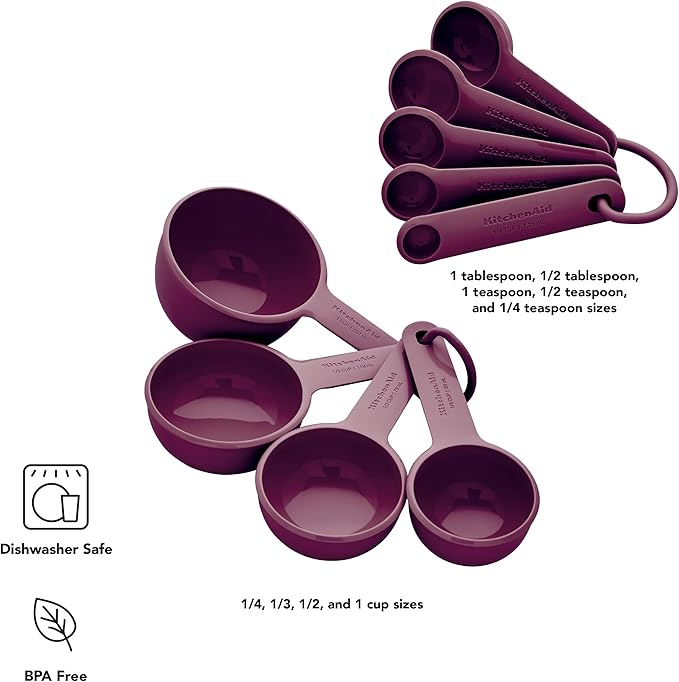 KitchenAid Measuring Cups and Spoon Set, Beetroot, 9-Piece