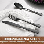 20 Pcs Black Silverware Set for 4 with Hammered Design, Food Grade Stainless Steel Flatware Set, Eating Utensils Sets Include Fork/Knife/Spoon, Cutlery Set, Dishwasher Safe