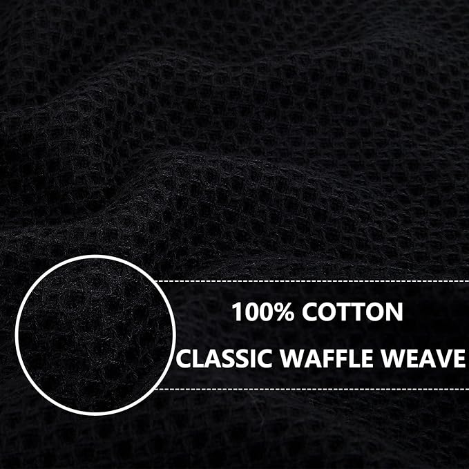 Homaxy 100% Cotton Waffle Weave Kitchen Dish Cloths, Ultra Soft Absorbent Quick Drying Dish Towels, 12 x 12 Inches, 18-Pack, Black