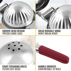 Zulay Kitchen Lemon Squeezer Stainless Steel with Premium Heavy Duty Solid Metal Squeezer Bowl and Food Grade Silicone Handles - Large Manual Citrus Press Juicer and SS Lime Squeezer (Cranberry)