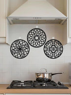 SMARTAKE 3 Set Silicone Trivet Mats, Multi-Use Carved Trivet Mat, Insulated Non-Slip Durable Kitchen Mats, Flexible Modern Kitchen Table Mat, for Hot Dishes, Pots, Dining Countertop, Black