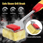 Grill Brush Bristle Free for Outdoor Grill, Steam Grill Cleaning Brush Replaceable BBQ Cleaner Brush Head,Extended Handle, Safe Grill Brush with Scraper for Cast Iron Stainless-Steel Grates,Red