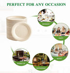 Vplus 350 Pack Paper Plates 7 inch 100% Compostable, Heavy-Duty Disposable Paper Plates Bagasse Natural Biodegradable Eco-Friendly Sugarcane