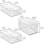iDesign Stackable Pantry Bins with Handles, 2 Small Bins and 1 Medium Bin, 3 Pack, Clear, Made in USA