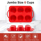 2 Pack Jumbo Muffin Pans with Metal Frame, 6 Cup Large Cupcake Molds with Handles, Silicone Egg Bite Baking Trays, BPA Free & Non-Stick