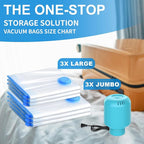 SZO 6 Pack Vacuum Storage Bags With Electric Air Pump,(3 Jumbo/3 Large) Vacuum Seal Bags For Clothing Travel, Space Saver Bags For Luggage, Blankets,Bedding,Moving