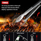 BBQ Grill Tools Set - Premium Stainless Steel Spatula, Tongs & Fork for Outdoor Cooking - Grilling Accessories Kit Gift for Men/Women, Dad, Grilling Lovers