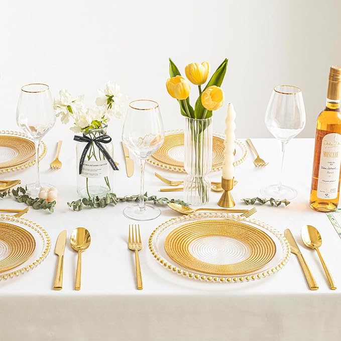 KINGSTONE Gold Silverware Set, 60-Piece Forged Flatware Set Cutlery Set Premium Stainless Steel, Service for 12, for Kitchen, Home, Wedding, Party, Mirror Polished and Dishwasher Safe