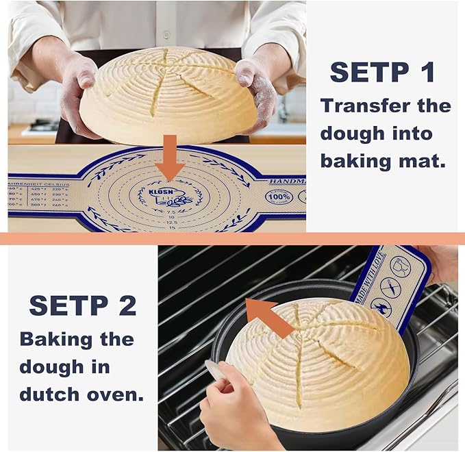 Large Silicone Bread Sling for Dutch Oven, 2 Pack (10" Round) – Non-Stick & 500°F Heat Resistant Sourdough Mat, Easy to Clean, Reusable Food-Grade Sourdough Sling – Fits 7 qt and up Dutch Ovens