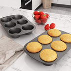 Tiawudi 3 Pack Nonstick Muffin Pan, Carbon Steel Cupcake Pan, Easy to Clean and Perfect for Making Muffins or Cupcakes, 6 Cup Jumbo