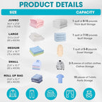 20 Pack Vacuum Storage Bags with Electric Pump, 4Jumbo/ 4Large/ 4Medium/ 4Small/ 4Roll Compression Space Saver Vacuum Seal Bags for Clothing Travel Luggage Comforters Blankets Pillows Bedding, Blue