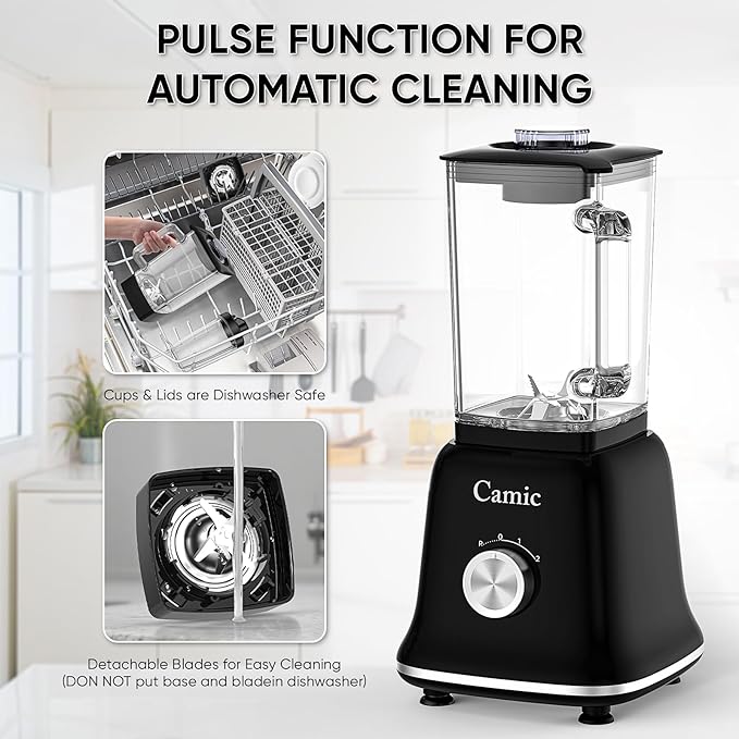 Glass Blenders for Kitchen with 750W, 54Oz. Countertop Blender Glass Jar Food Processor Combo, BPA-Free Blender for Smoothies, Ice Crush,Nuts, Frozen Drinks and Fruits (Black)