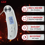 CEM Professional 3X Faster 0.5sec Instant Read Meat Thermometer Digital, High Accuracy ±0.5°F, IP67 Waterproof, 5.9" with Ambidextrous Instant Read Thermometer Backlight Fry Oil Candy Thermometer