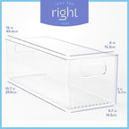 Plastic Food Storage 6 Pack Clear Container Bin with Handles for Organizing Kitchen, Pantry, Refrigerator, Freezer, Pantry, Cabinet, Closet, Bathroom. 16”x6”x5”