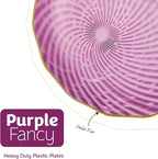 PLASTICPRO 60 Pack Plastic Plates Set of 30-10 inch Plates and 30-7 inch Plate, Elegant Clear Purple Spiral and Gold Rim Disposable Fancy Plate Premium Heavyweight