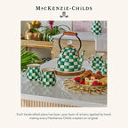 MACKENZIE-CHILDS Small Kitchen Canister, Decorative Glass Storage Jar with Lid, Green-and-White Emerald Check
