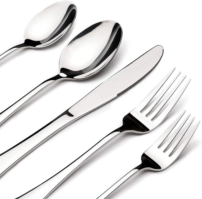 Silverware Set for 6, 30 Piece Heavy Duty Stainless Steel Flatware Utensils Cutlery Set Including Steak Knife Fork and Spoon, Dishwasher Safe, Gift Package for Wedding Housewarming