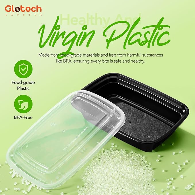 Glotoch Meal Prep Containers Reusable with Lids, 24oz 10 Pack (20-Piece) Food Storage Containers Microwave,Freezer,Dishwasher Safe, Leakproof & BPA Free Durable Plastic Bento Box To Go Take Out