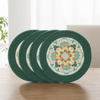 SHACOS 8 Inches Trivets for Hot Dishes, 4 Pieces Cotton and Felt Floral Trivets Mats for Kitchen, Hot Pads for Countertops and Table, Heat-Resistant Pot Holders for Hot Pots and Pans, Dark Green
