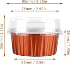 EUSOAR Aluminum Foil Cups, 5oz 50pcs muffin Baking Cups with Lids, 3.34"x2.59"x2.35" 125ml Snacks Desserts Flan, Cupcake Pie Ramekin, Recyclable Catering Party Favor Baking Cups-Caramel