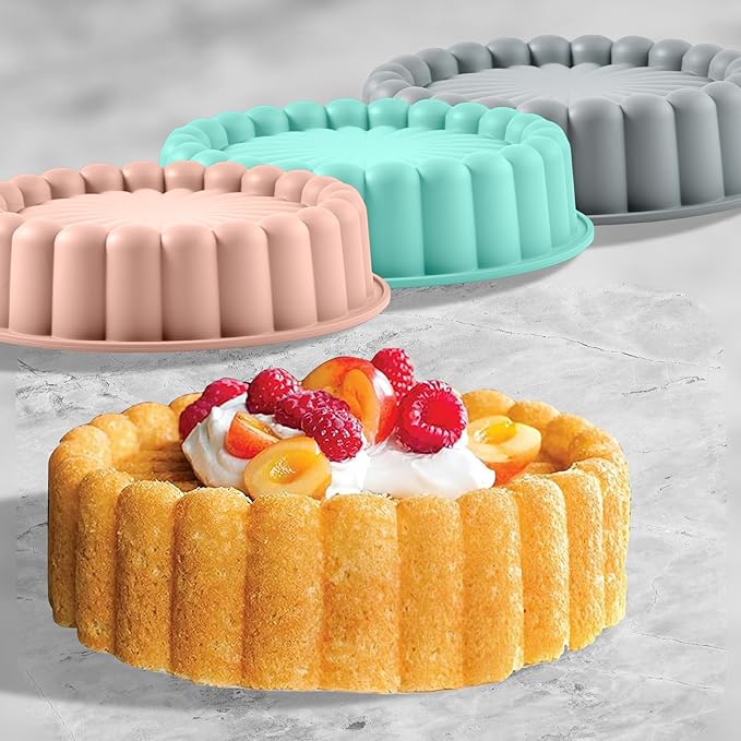 10 Inch Silicone Bundt Cake With 8 Inch Pan Set (2 Pack) - Nonstick Baking Mold for Pound Cake, Jello, Bread & Brownies, Dishwasher Safe, Grey
