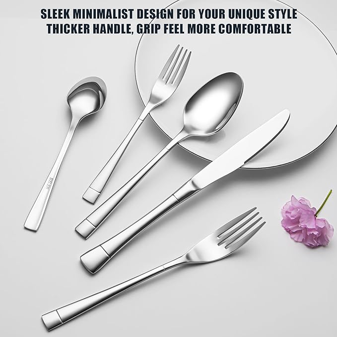 Heavy Duty Silverware Set for 8, 40-Piece 18/10 Stainless Steel Flatware Set, Mirror Polished Cutlery Modern Kitchen Eating Utensil Durable Tableware Included Knife Fork Spoon, Dishwasher Safe