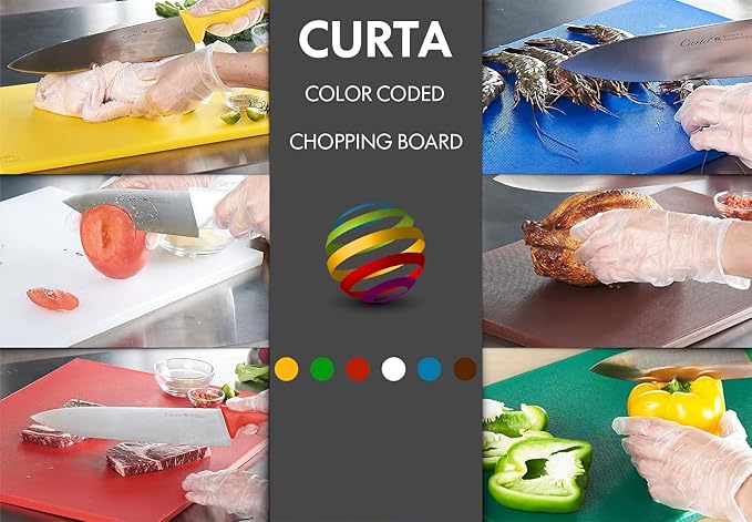 CURTA 4-Pack Cutting Boards for Kitchen, 24" x 18" x 0.5" 4-Piece (White, Red, Green, Blue) Color Coded Plastic Chopping Board with Anti Slip Surface Dishwasher Safe