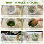 Matcha Set–7-Piece Set Including Matcha Bowl with Spout, Whisk, Chasen Holder, Sifter, Bamboo Scoop,Scoop Stand,wood spoon(Daisy White)–Perfect for Matcha Lovers&Tea Ceremonies