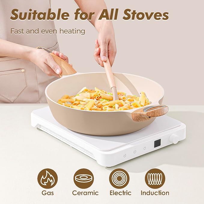 SENSARTE Ceramic Nonstick Frying Pan Skillet with Lid, 13.3 Inch Large Deep Frying Pan, 6 QT Saute Pan, Induction Pan, Healthy Non Toxic Cooking Pan with Helper Handle, PFOA PFAS PTFE Free