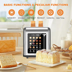 2 Slice Toaster Touch Screen, Stainless Steel Toasters Digital Timer 2 Slot Toasters, 8 Shade Settings 6 Bread Types for Bagel, Cancel, Defrost (Grey)