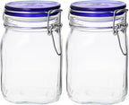 Bormioli Rocco Fido Collection, 2 Pack, 33¾ Oz. Food Storage Glass Jars, Airtight Rubber Seal & Glass Lid, With Stainless Wire Clamp, Made In Italy.