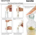 WOTOR Wine Saver Vacuum Pump with 8 Stoppers, Wine Stopper & Preserver, Reusable Bottle Sealer Keeps Fresh, Ideal Accessories Gift, Flat Handle (Cream)