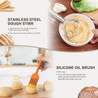 Sourdough Starter Kit, 26PCS Sourdough Bread Baking Supplies, Including a Sourdough Starter Jar (34OZ), Silicone Banneton Bread Proofing Basket Set of 2 (Silver cover, Large glass mouth)