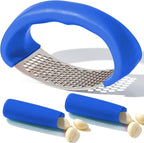 Li&Zhao Stainless Steel Garlic Press Rocker - Garlic Crusher Stainless Steel Garlic Mincer Tool Garlic Rocker with Garlic Peeler Garlic Smasher for Kitchen Cooking(Blue)