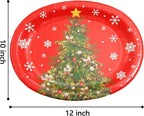 WDF 50Pack Christmas Paper Plates - Oval Paper Plates 10" x 12" for Party Supplies Christmas Trees Large Disposable Platter for Serving Tray Baby Shower Birthday