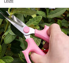 Leize Flower Scissors, Premium Thickened Stainless Steel Floral Shears, Strong Pruner for Flowers, Branches and Leaves (Grey Green Slender 2Pics)