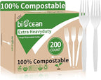 Extra Heavyduty Compostable Forks [200 Count,7In] Disposable Cutlery No Plastic Forks Large Biodegradable Utensils Eco Friendly Silverware Serving Flatware for Party,Daily Use,BBQ,Picnic