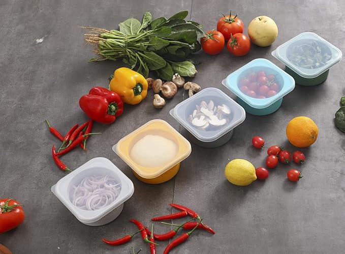 Stackable Silicone Artisan Pizza Dough Proofing Containers with Lids (2 Yellow+2 Green)